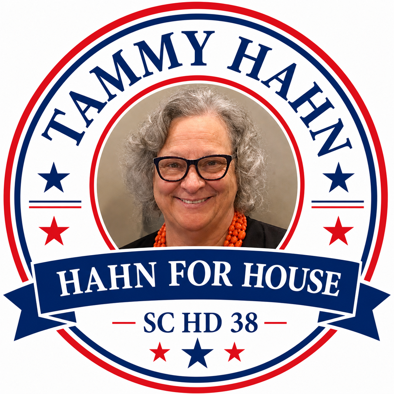 Tammy Hahn campaign graphic with patriotic stars and Hahn for House seal